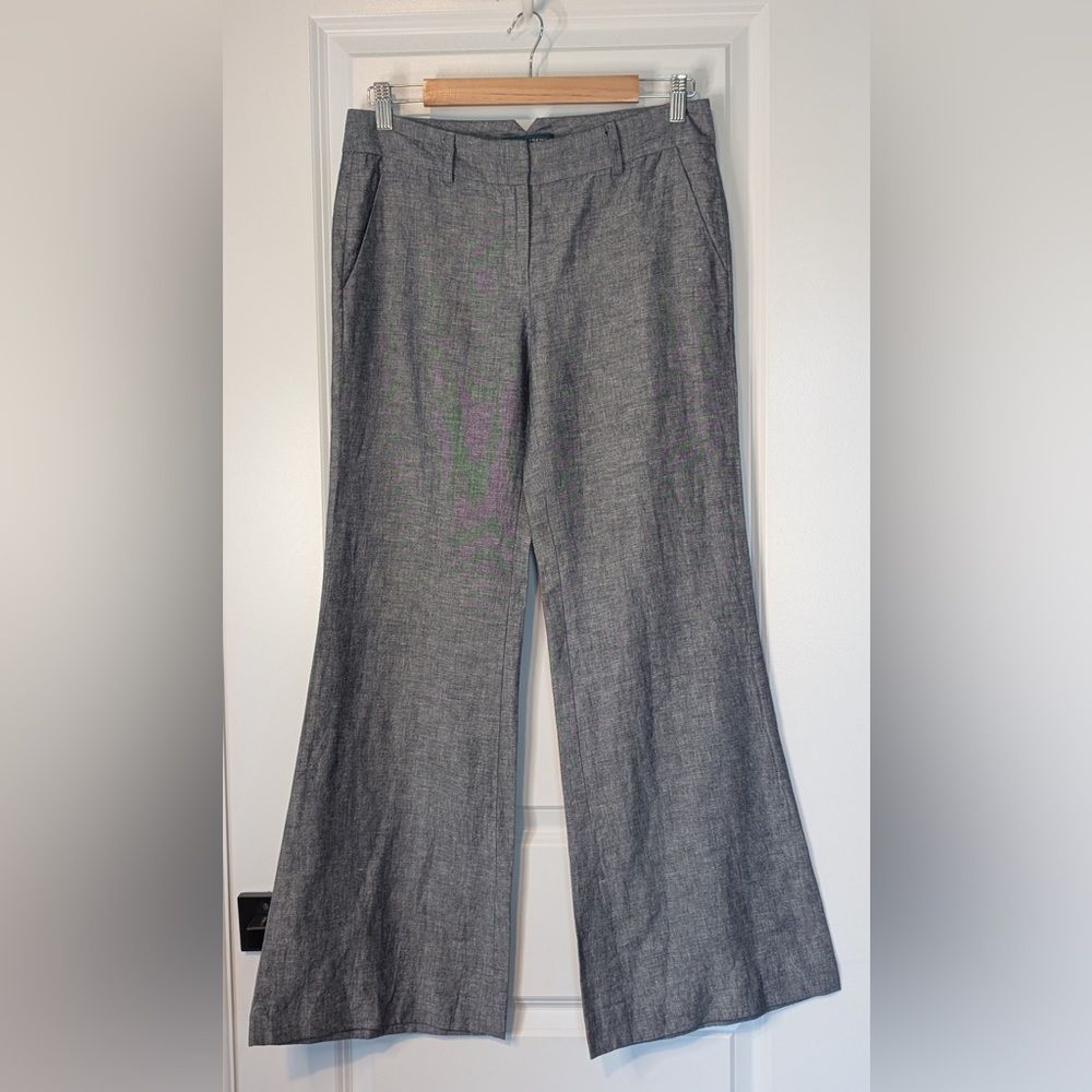 Sally Tseng Women’s Linen Cotton Mid Rise Flare Pants Chambray Size 6